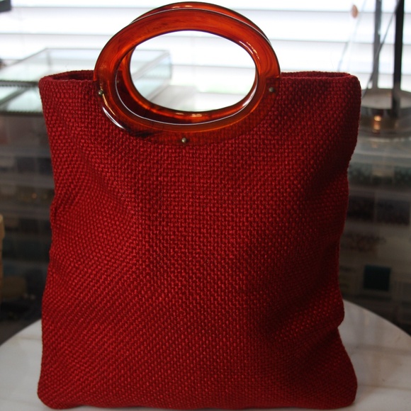 VINTAGE 1940's woven bag with Bakelite Handles - Picture 1 of 3